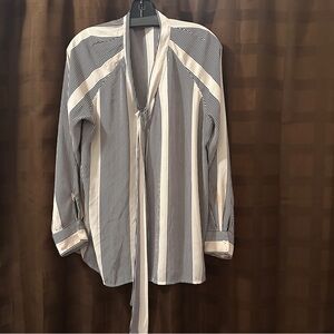 Loft Stripe Tie Neck Long Sleeve Blouse Size large
